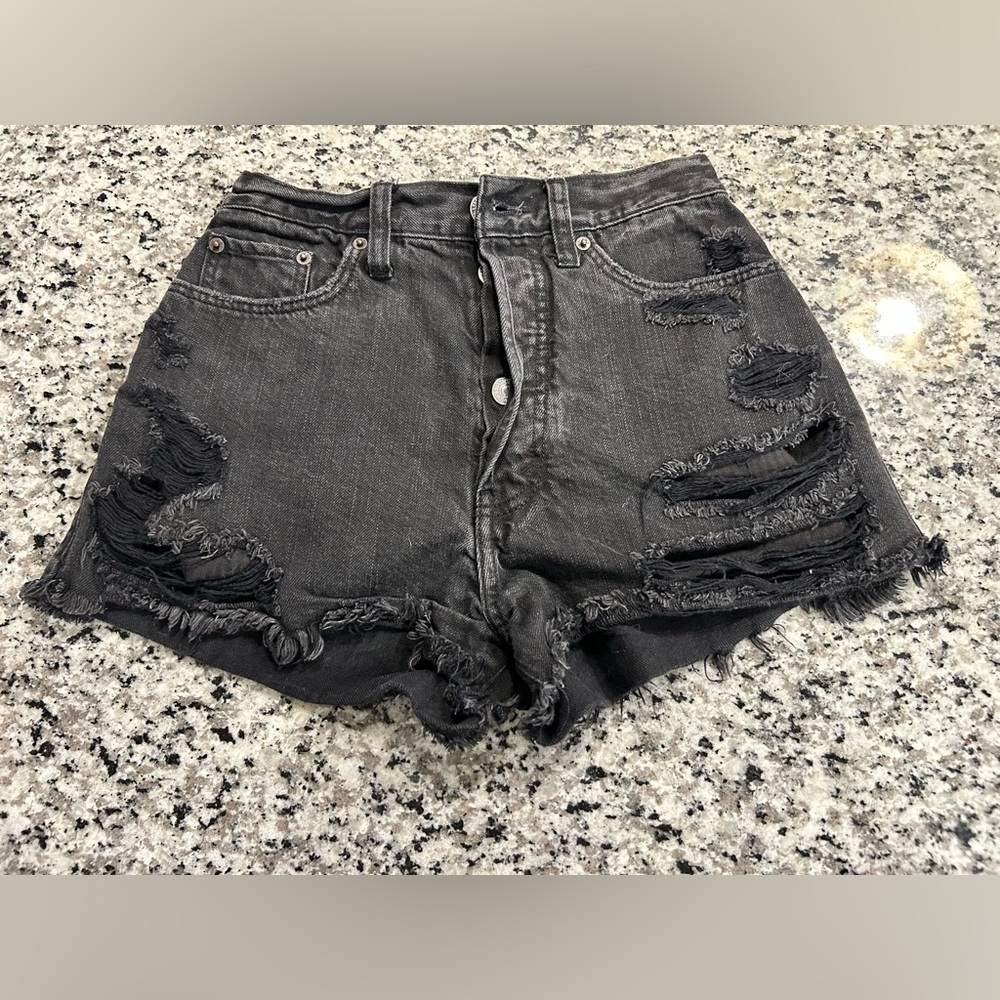 Abercrombie & Fitch Black Distressed High-Rise Denim Shorts
